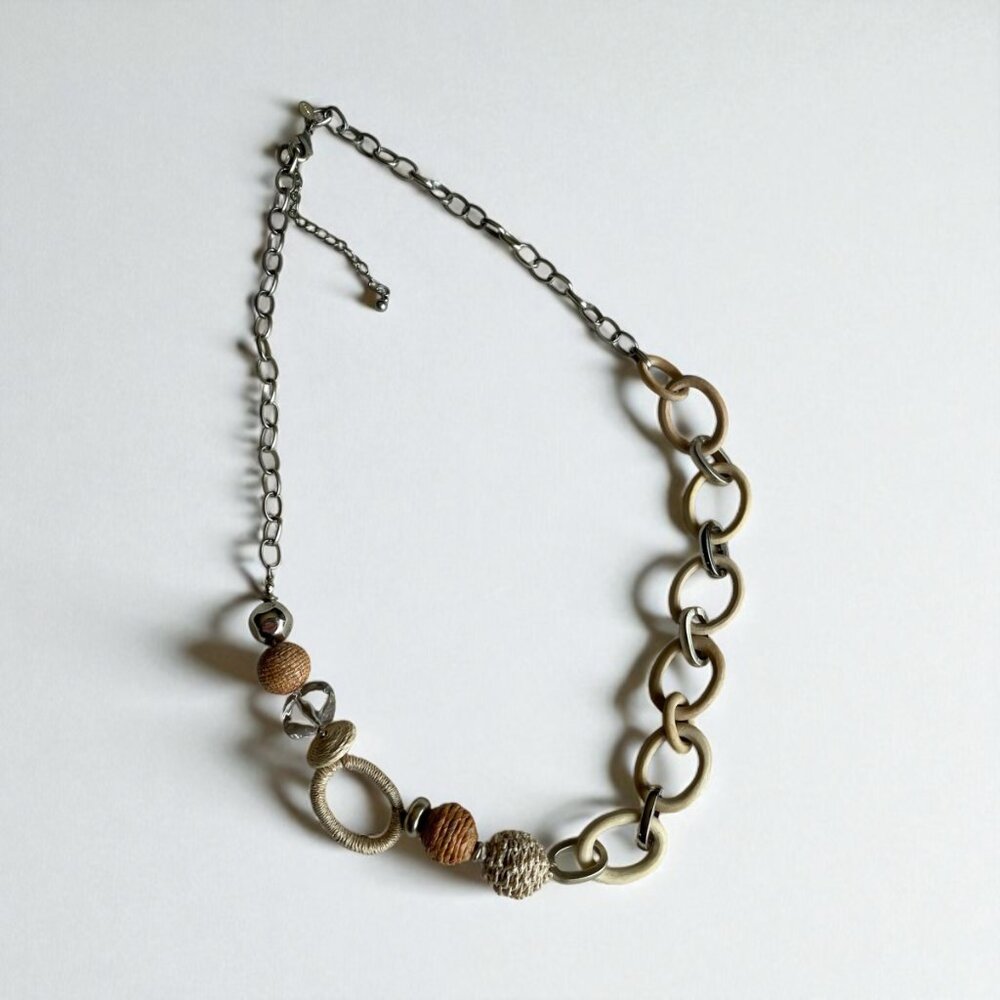 Chicos Natural Asmmetrical Tan Rust Boho Statement Necklace 36 Inch